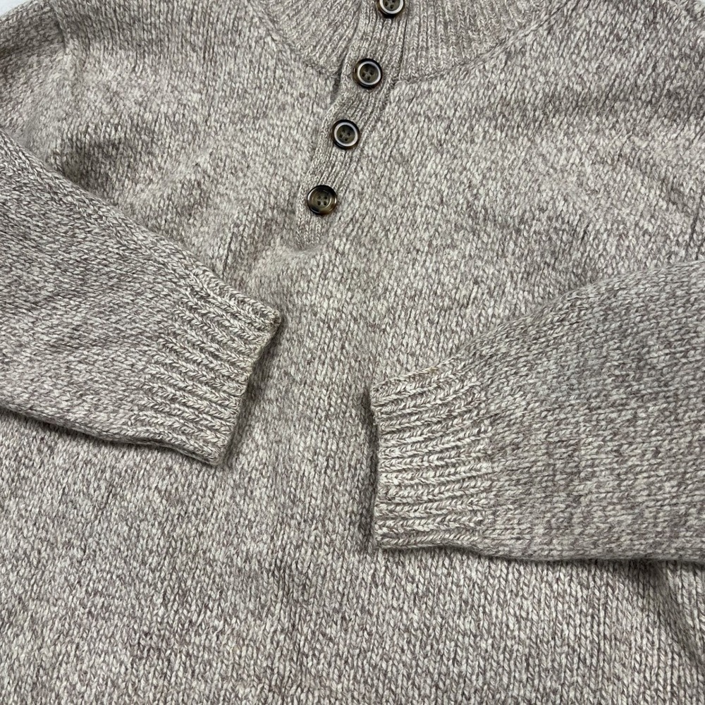 L.L. Bean Mock Neck Sweater Mens L Brown 100% Lambswool Button Pullover Marled - Picture 6 of 7